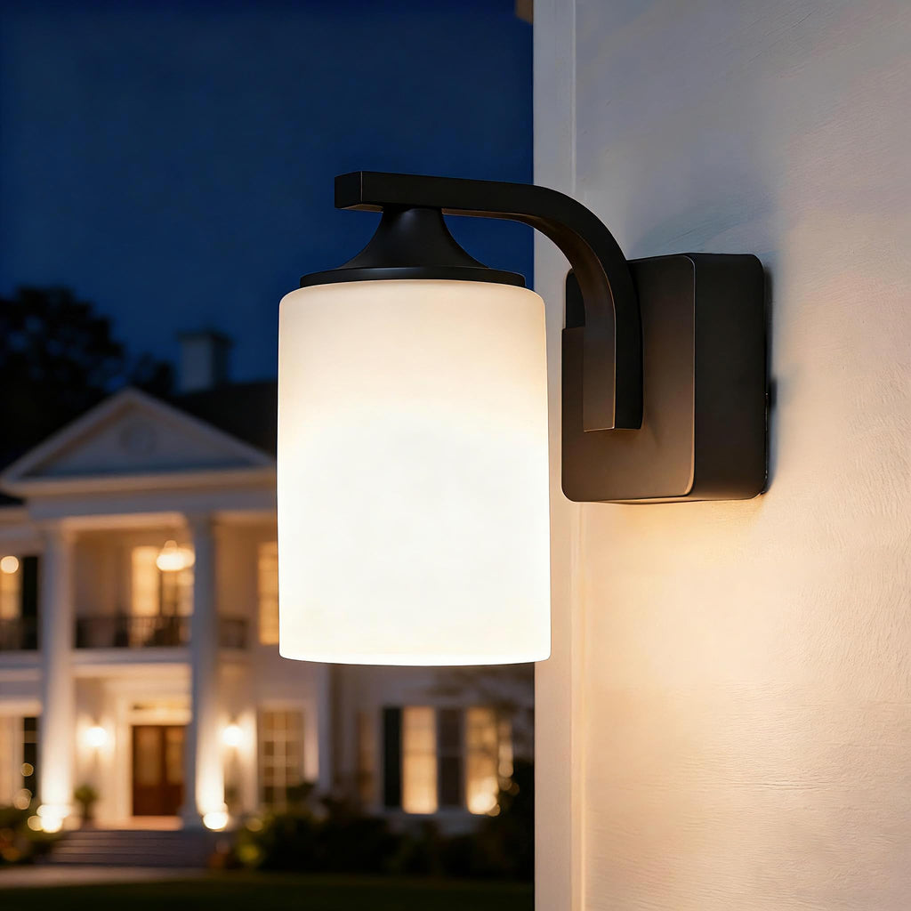 Outdoor Wall Lamp, Waterproof and Anti-Rust Aluminium Modern wall Light Fixture Milk Glass Indoor for Outside, Garden