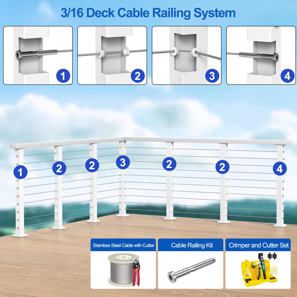 24 Pack 3/16" Invisible Cable Railing kit, T316 Stainless Steel Invisible Receiver and Swage Stud End for 3/16 Inch