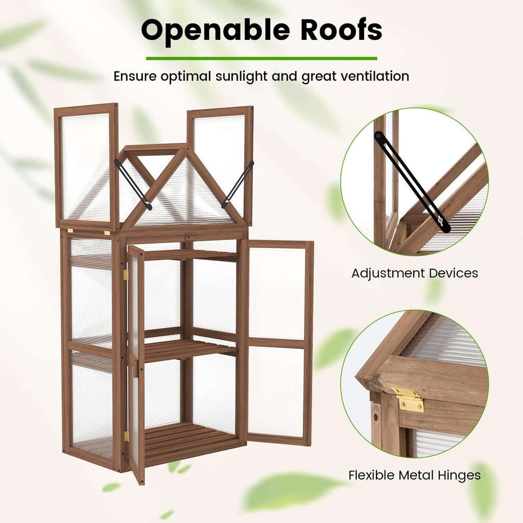 Cold Frame, Mini Wooden Green House w/Transparent Openable Roof