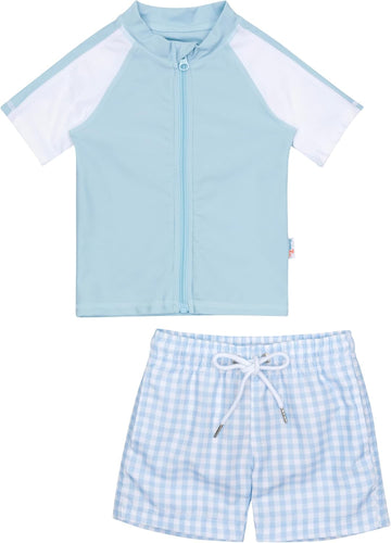 Boys' Short Sleeve Rash Guard & Swim Shorts Set - UPF 50+ Sun Protection