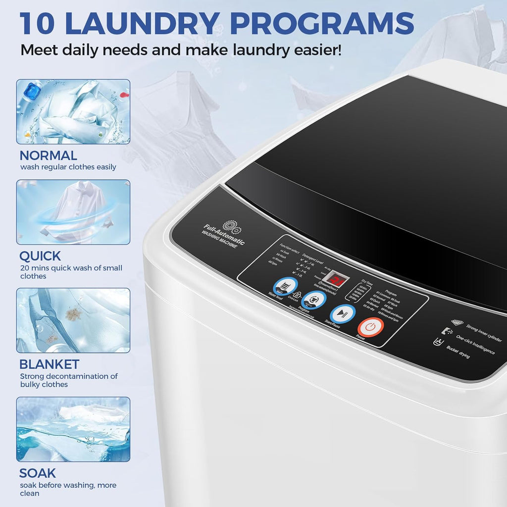 Portable Washing Machine 17.8Lbs Capacity Portable Washer with Drain Pump 2.4Cu.ft Full-Automatic Compact Washer with