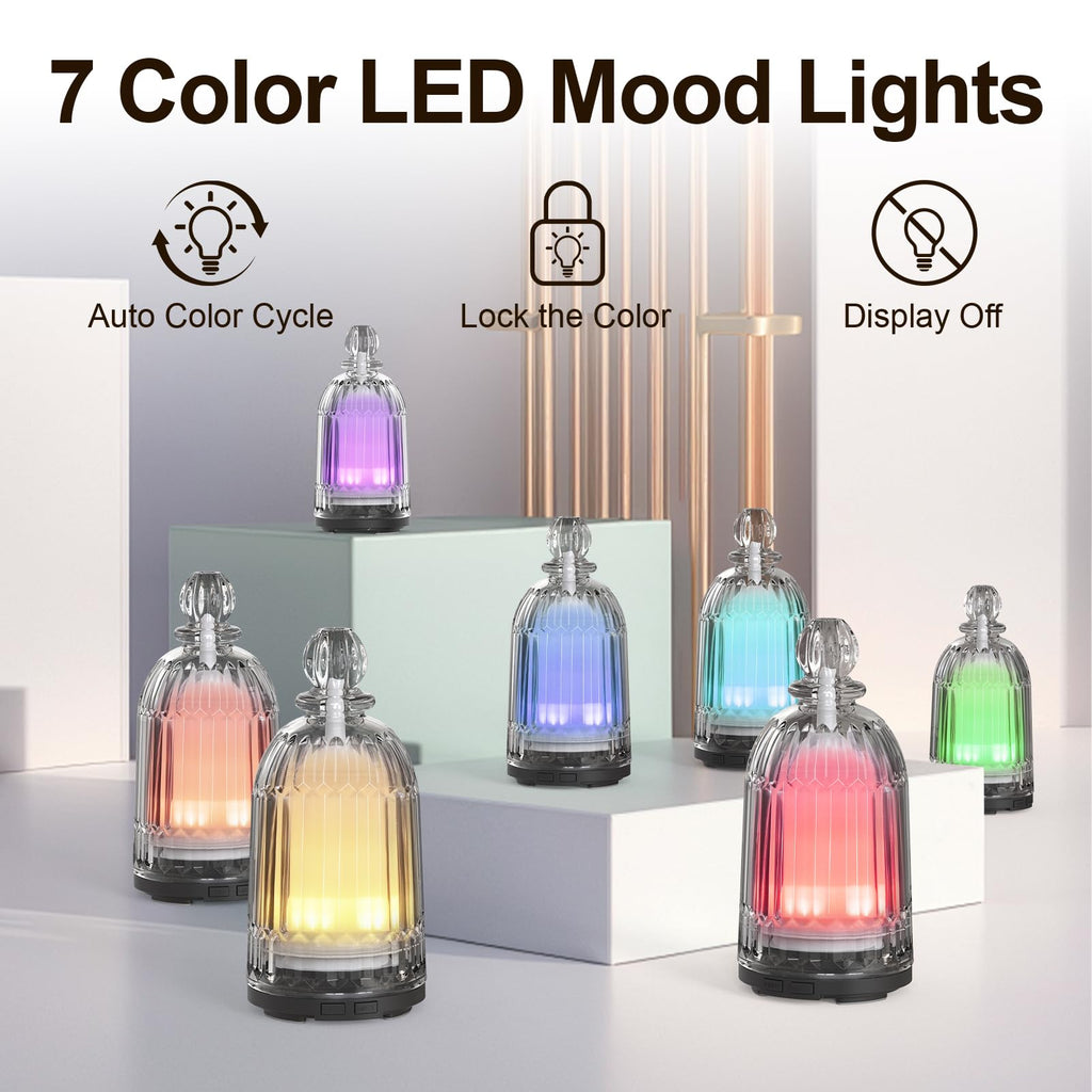 Glass Essential Oil Diffuser, Ultrasonic Aroma Diffuser Glass Cover & Plastic Reservoir with 7 LED Color Changing