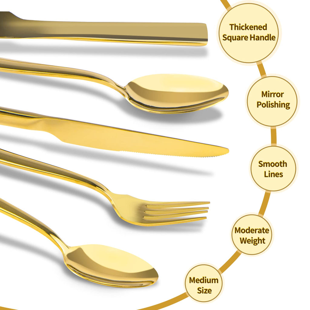 Gold Silverware Set for 8, 40 Pieces Flatware Set Stainless Steel