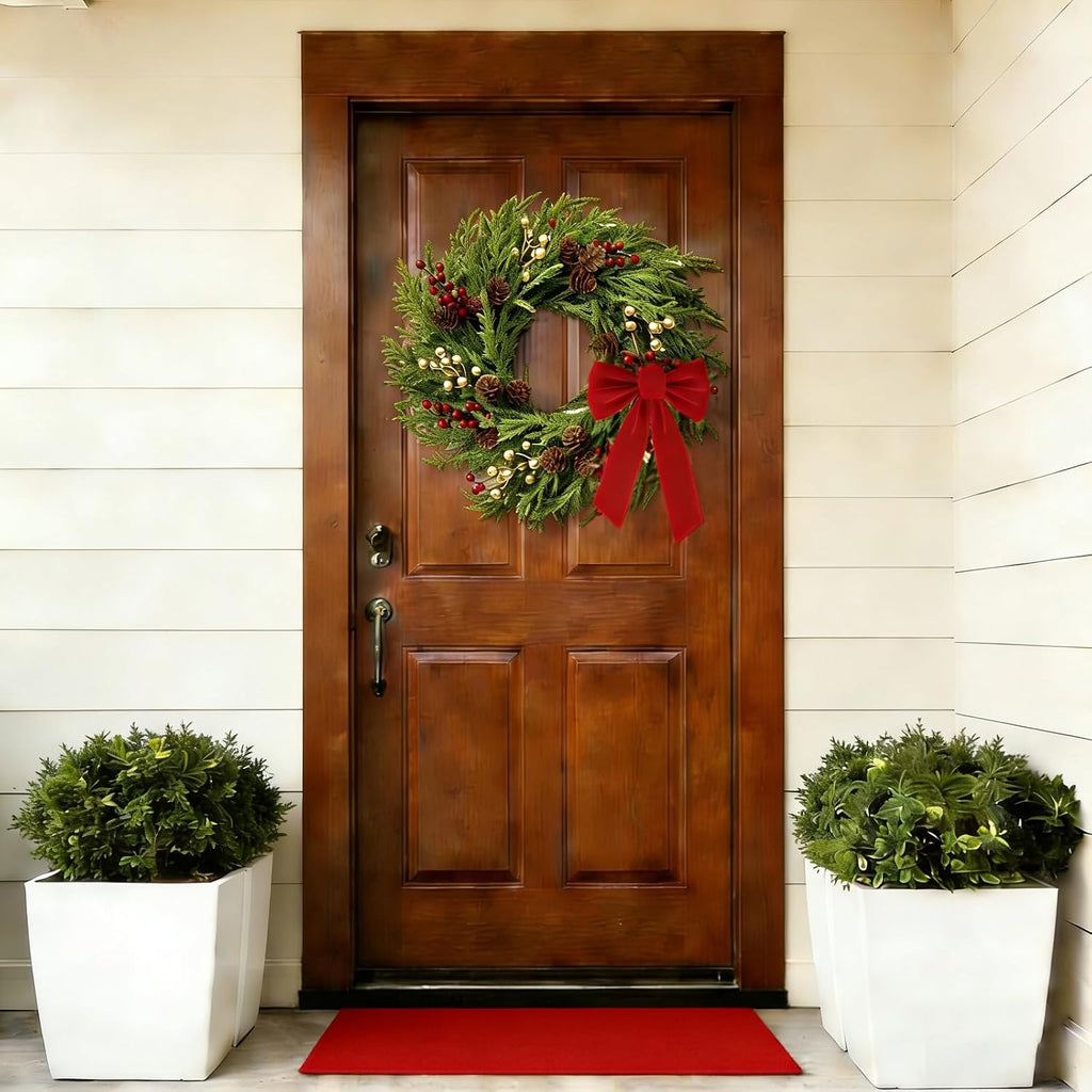26" Norfolk Pine Wreath, Large Greenery Wreath for Front Door, Green Year Round Real Touch Artificial Greenery Wreath