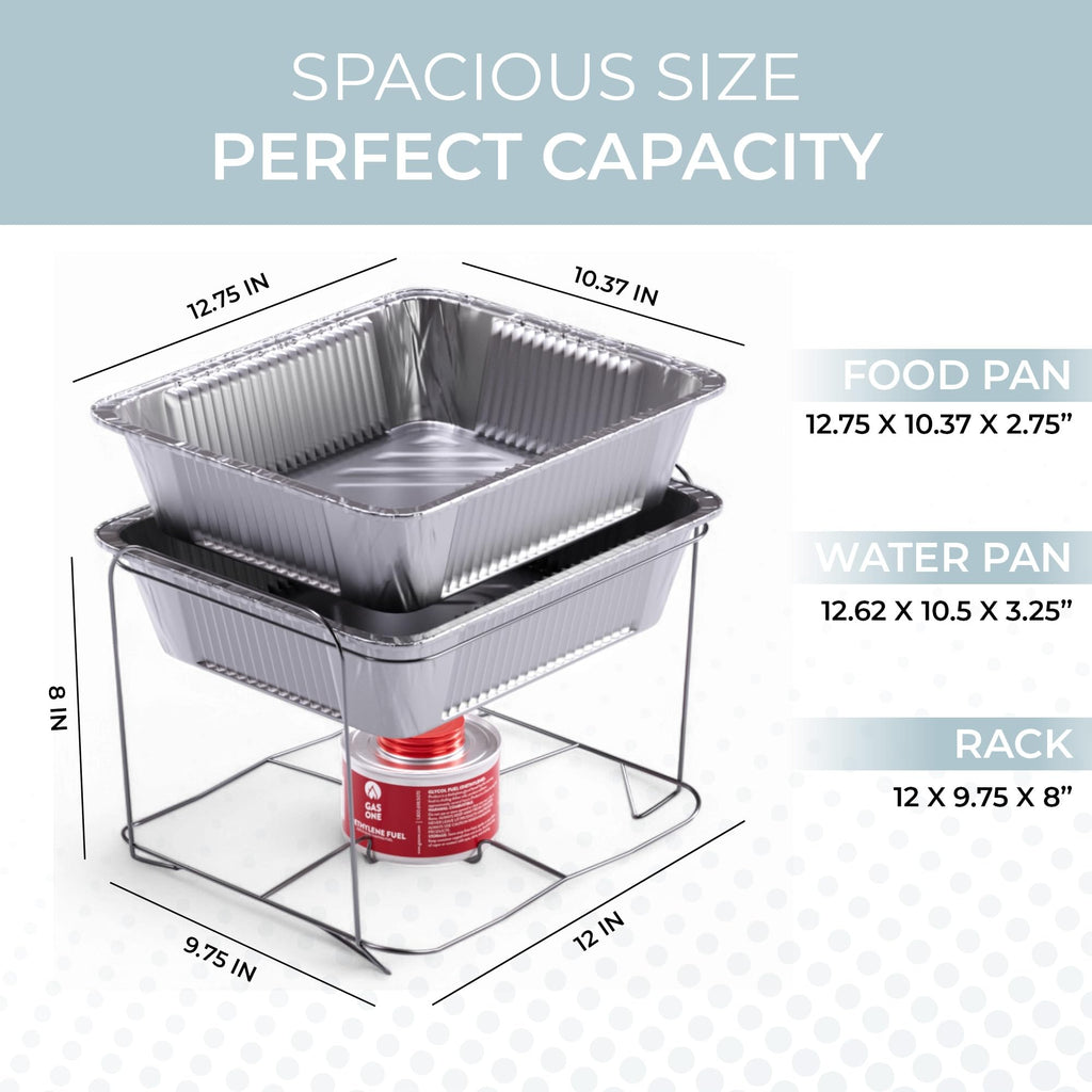 6 Pack - Disposable Chafing Dish Buffet Set, Half Size Pans, Welded Body Food Warmers for Parties, Fuel Cans Complete