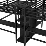 Twin Over Twin Metal Loft Bed with Desk and Wardrobe for 2 Kids,Twin Heavy Duty Double Loft Bed Frame with Charging