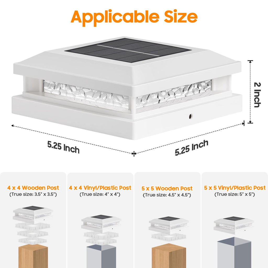 Solar Post Cap Lights 8 Pack for 4x4 4.5x4.5 5x5 Vinyl/Wood Posts, White
