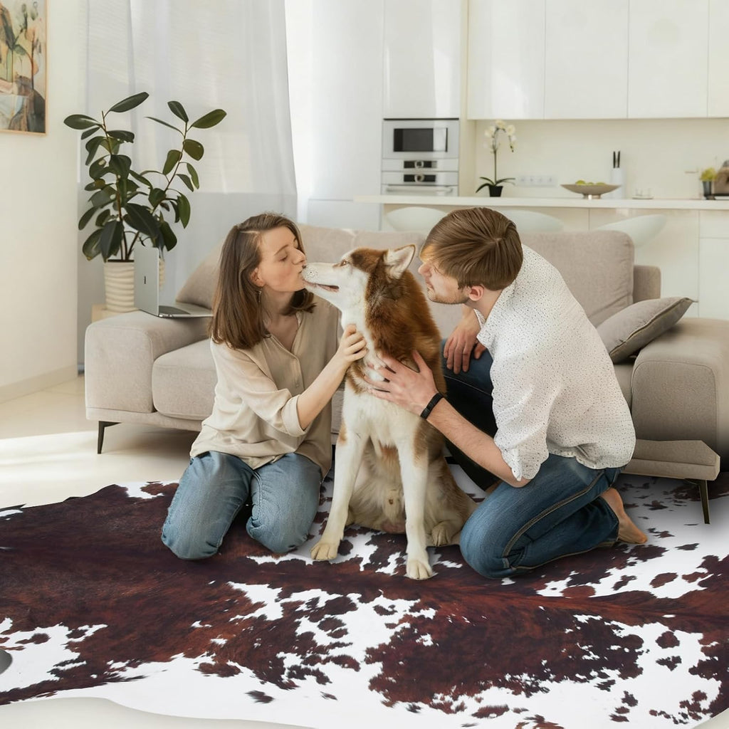 Cowhide Rug Cow Print Rug 10x8 Feet,Large Faux Cow Hide Rugs Bedroom Dining Room Home Office Brown Animal Print
