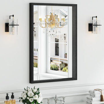 Black Wood Frame Bathroom Mirror, 24''x36'' Modern Vanity Mirror for Wall, Waterproof Slim Deep Frame, Rectangular HD