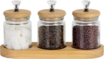 Farmhouse Glass Canister Set with Airtight Wood Lids, 3 Piece