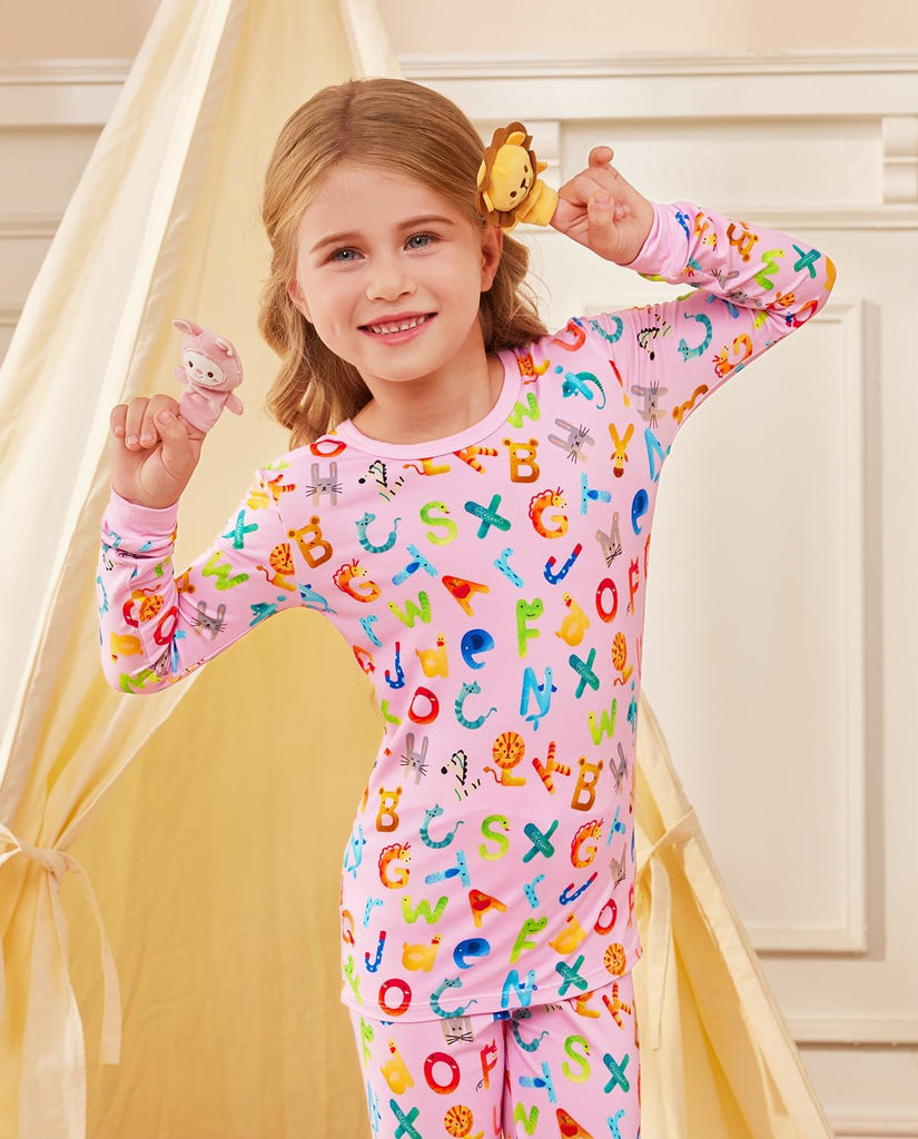 Bamboo Viscose Toddler Girls Kids Pajama Sets - Snug fit Long-Sleeve Softness Sleepwear Pjs 2pcs Jammies