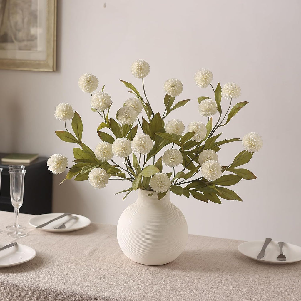 27"Artificial Pompon Mum Stems Silk Flowers for Vase Decor(Cream) - Set of 6
