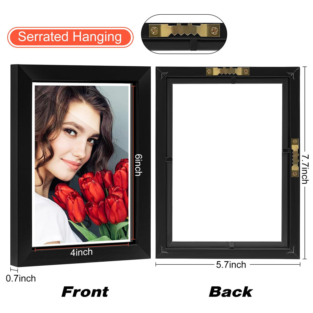 5x7 Floating Picture Frames Set of 6, Black Frame, Wooden