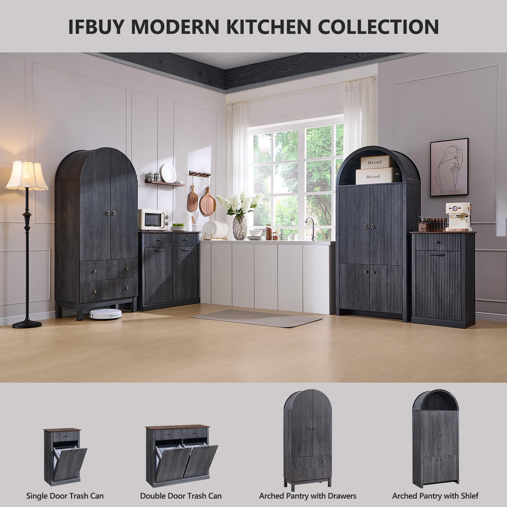 Tilt Out Laundry Hamper Cabinet, Modern Trash Can Cabinet, Dark Gray