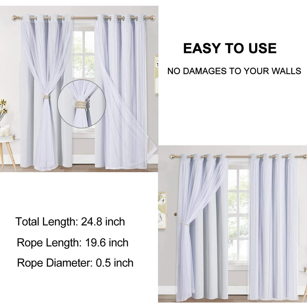Curtain Tiebacks Ropes, 2pcs Decorative Handmade Tie Backs Curtain Holdbacks Holders Cord for Window Sheer Drapes