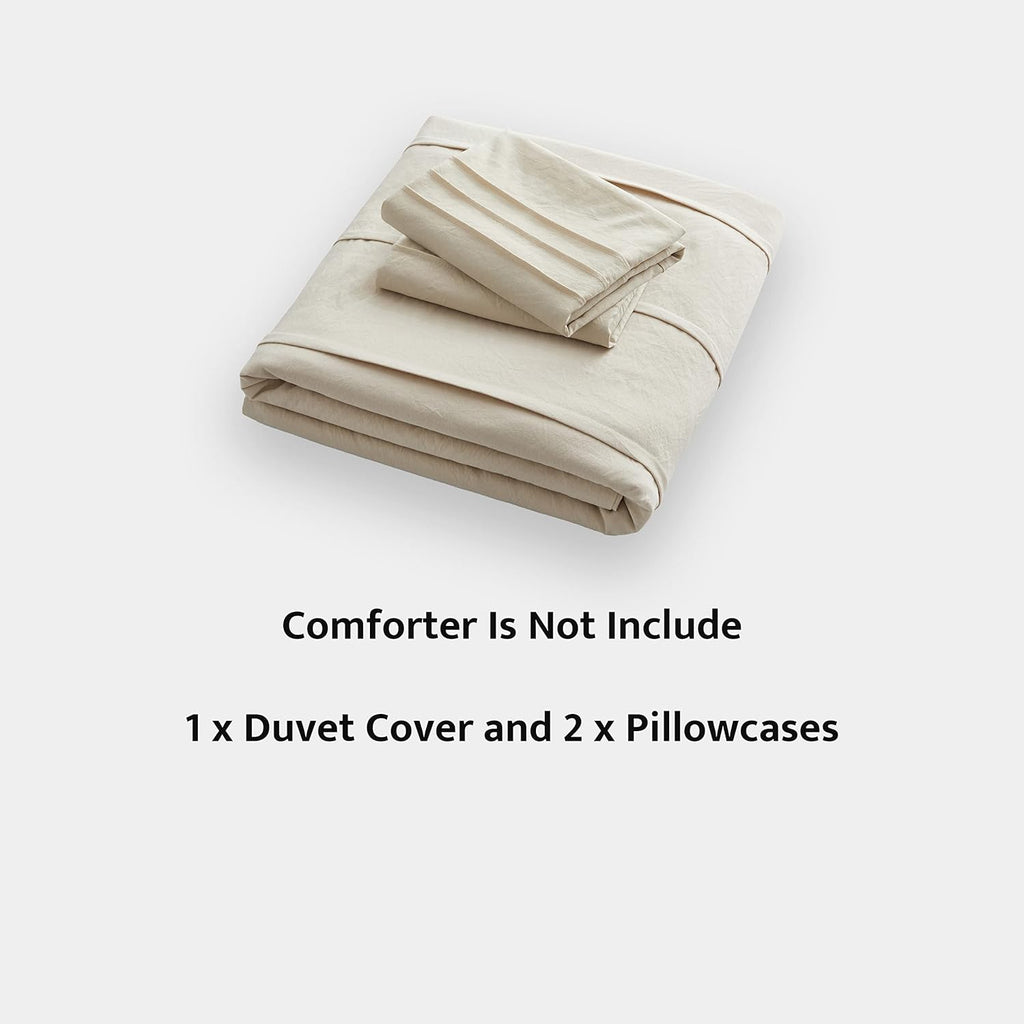 Beige Duvet Cover King - Pleated King Duvet Cover, 3PCS Soft and Breathable Textured Bedding Set with Zipper