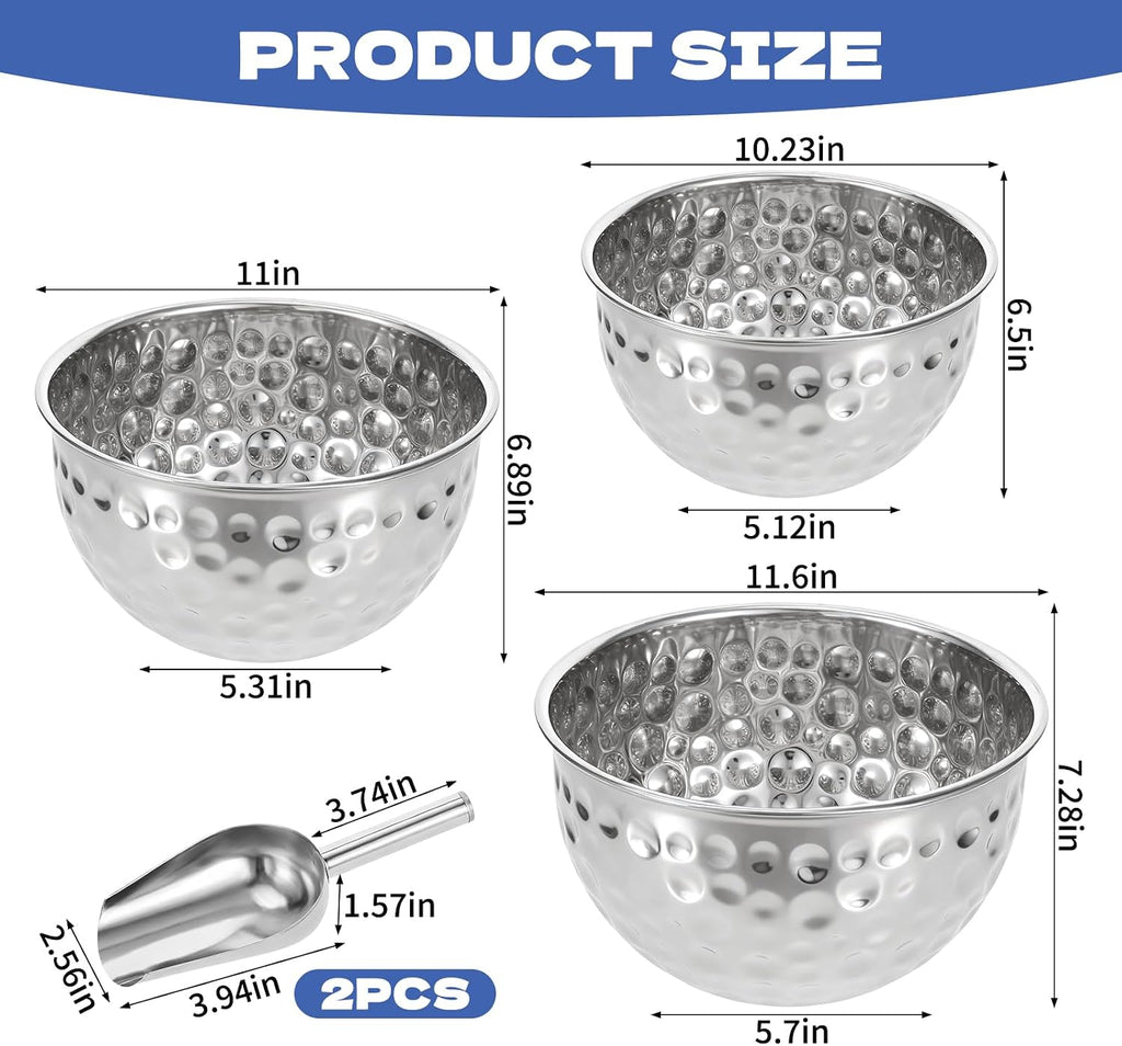 Ice Bucket 4.6/6/7.5L Stainless Steel Beverage Tub with 2 Scoop Leak-Proof Wine Bucket Large Metal Ice Buckets - Set of 3