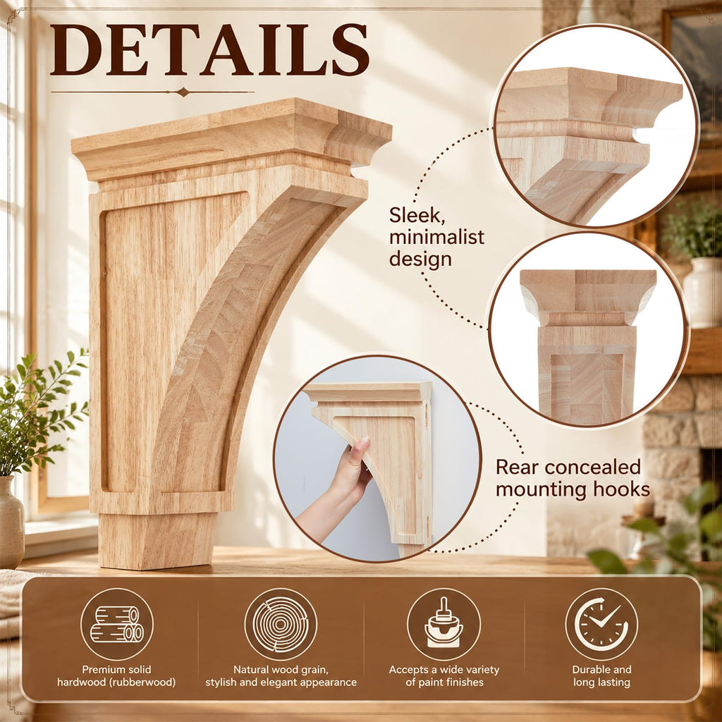 4" x 8" x 12" Wood Corbels, Decorative Wooden Shelf Brackets