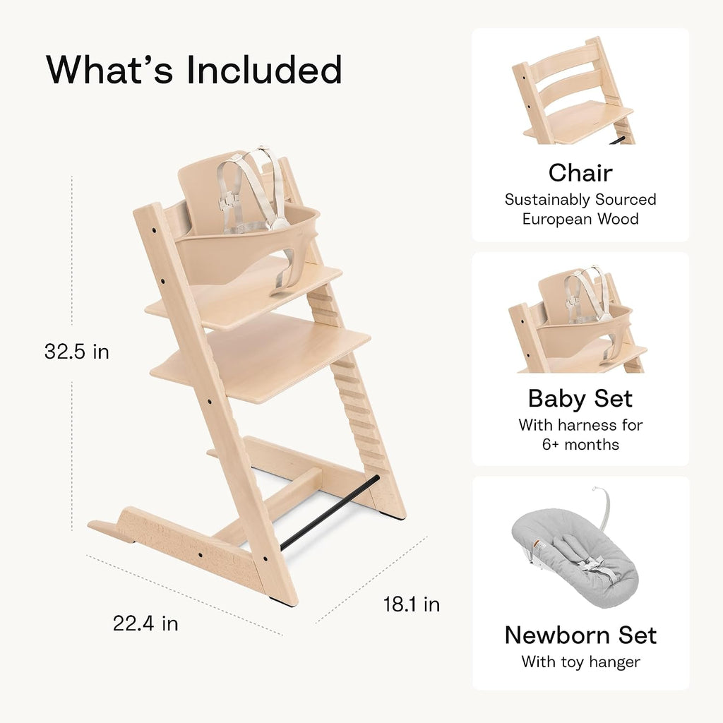 Tripp Trapp High Chair with Newborn Set and Tray, Black/Grey
