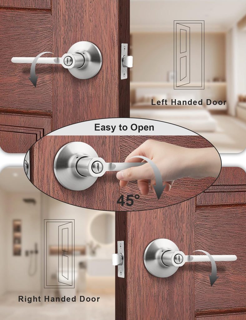 10 Pack Privacy Door Handle, Satin Nickel Interior Door Knobs for Bed & Bath, Modern Keyless Door Lever Lock