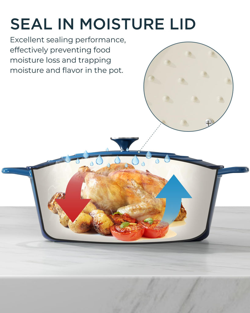 Enameled Cast Iron Dutch Oven, 9.3QT Pot with Lid, Navy Blue
