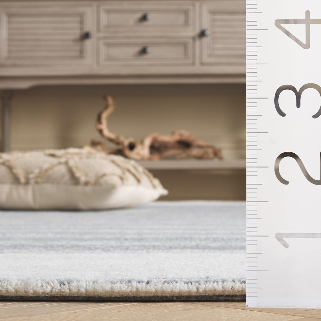 Pine Collection Area Rug - 2'3" x 8' Runner, Blue & Ivory, Handmade Wool, Stripe Pattern, Ideal, Foyer, Entryway