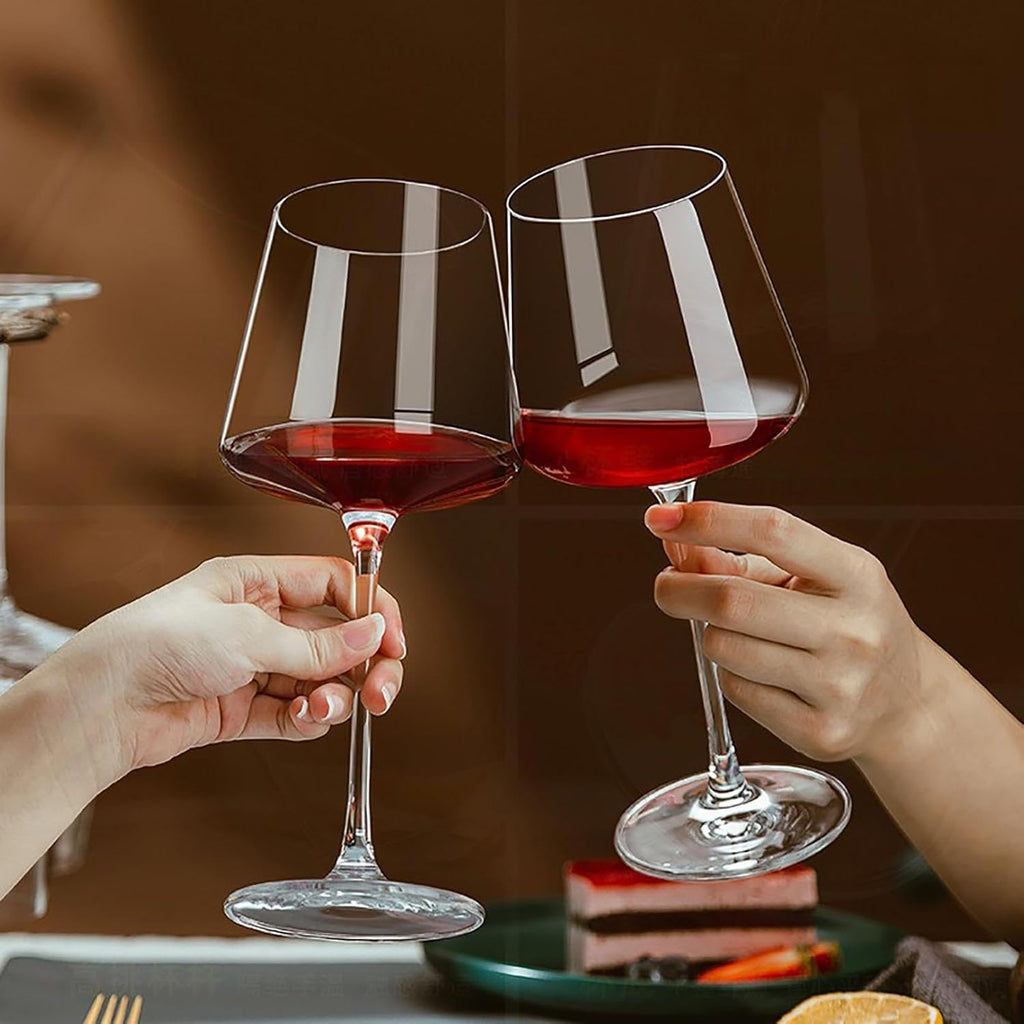 Wine Glasses Set of 4- Hand Blown Crystal, 18 oz Modern Glasses with Tall Stem for Red White Wine, Great Gift