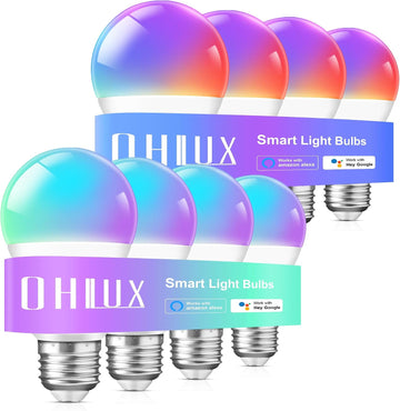 Smart Light Bulbs 8Pack, WiFi & Bluetooth, RGB Color Changing, 100W Equivalent, Dimmable, A19 E26 110V, Compatible
