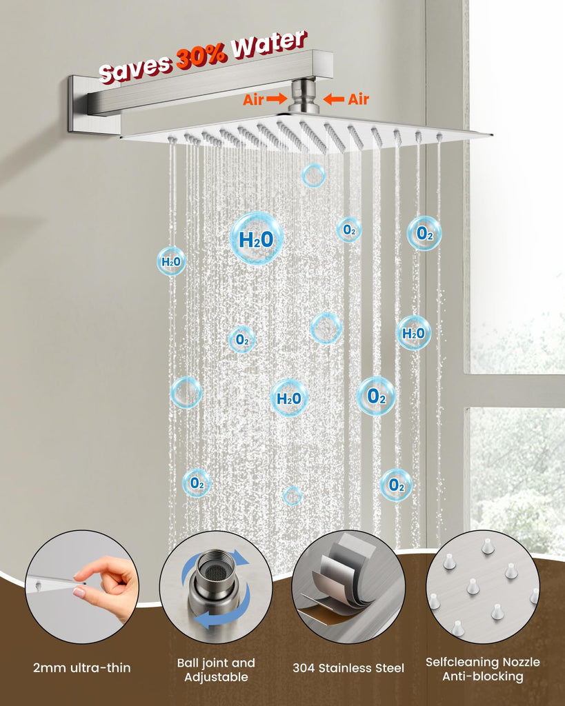 Shower Faucet Set with Handheld Spray Brushed Nickel,10'' Head