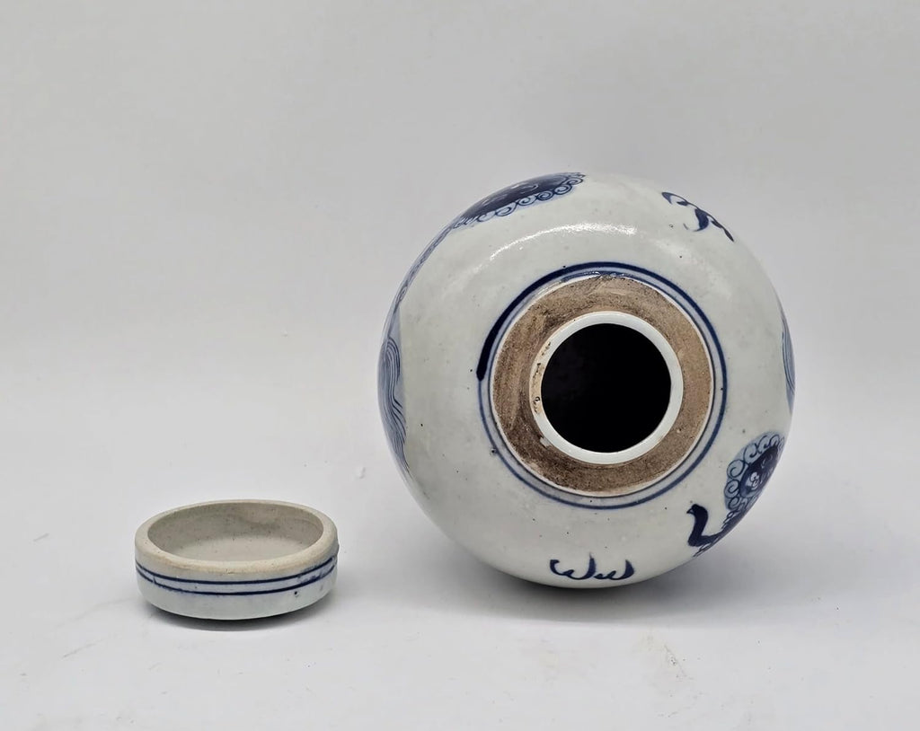 Blue and White Lion Dance Porcelain Ginger Jar with Lid (LJ2)