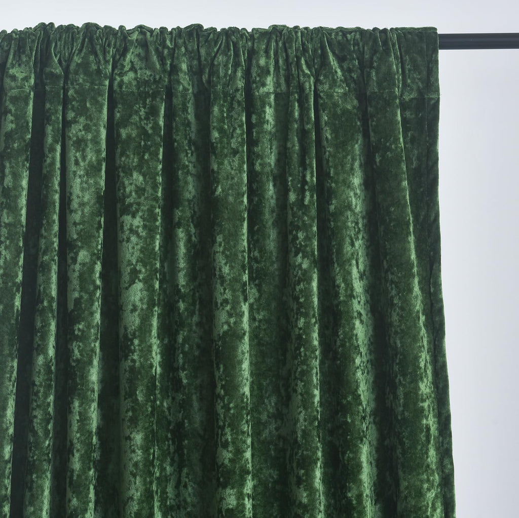Lux Forest Green Crushed Velvet Curtains, 2 Panel Set, Room Darkening Distressed Velvet Back Tab Curtain, 52" W x 84"
