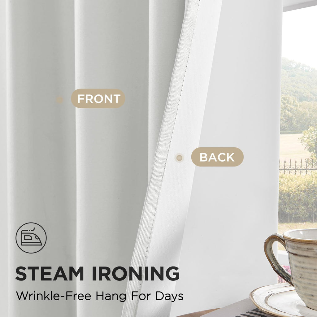 White Blackout Curtains 96 Inches Long - 100% Blackout Curtain 2 Panel Set, Rod Pocket & Back Tabs Thermal Insulated