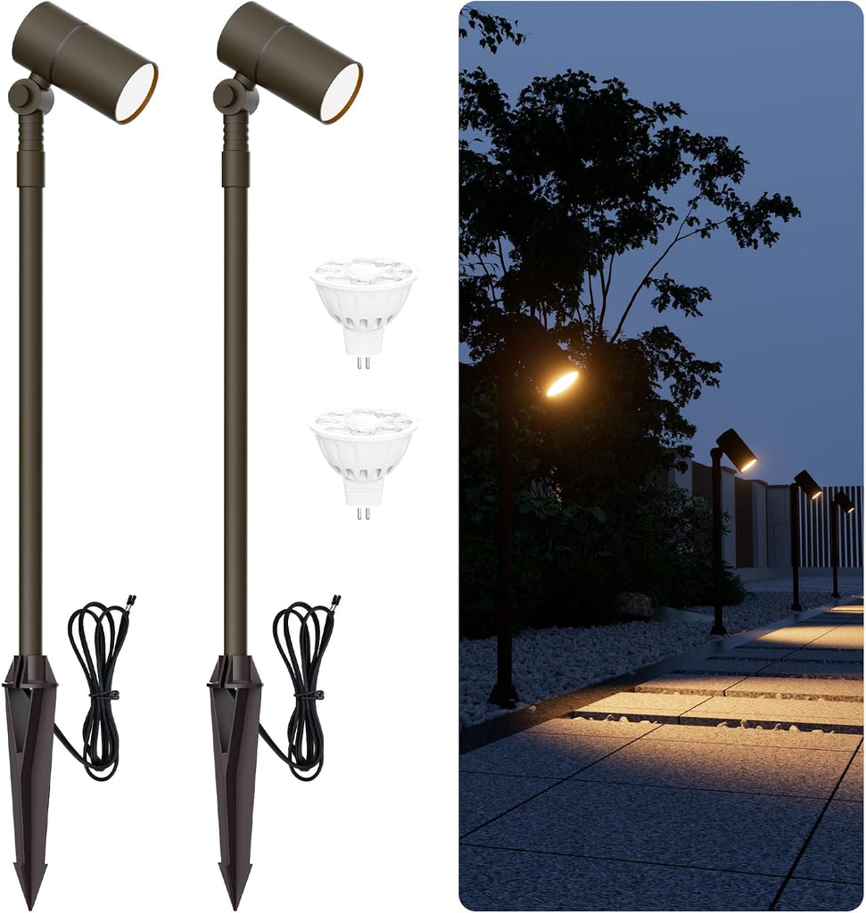 Low Voltage Landscape Path Light Spotlight 12V 5W MR16 2-Pack | Cast Aluminum Landscape Lighting, Replaceable MR16