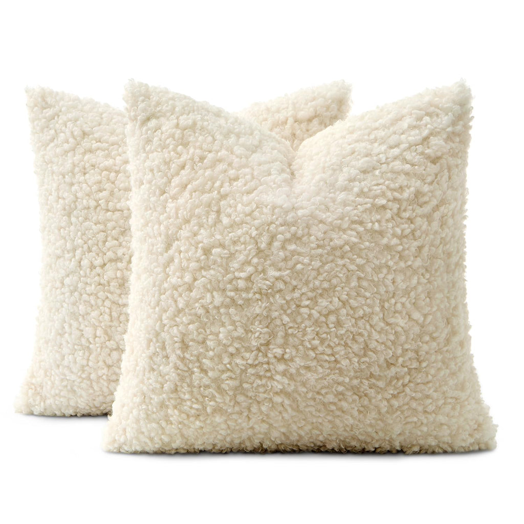 Decorative Faux Fur Pillow Covers Sherpa 18x18 Cream White