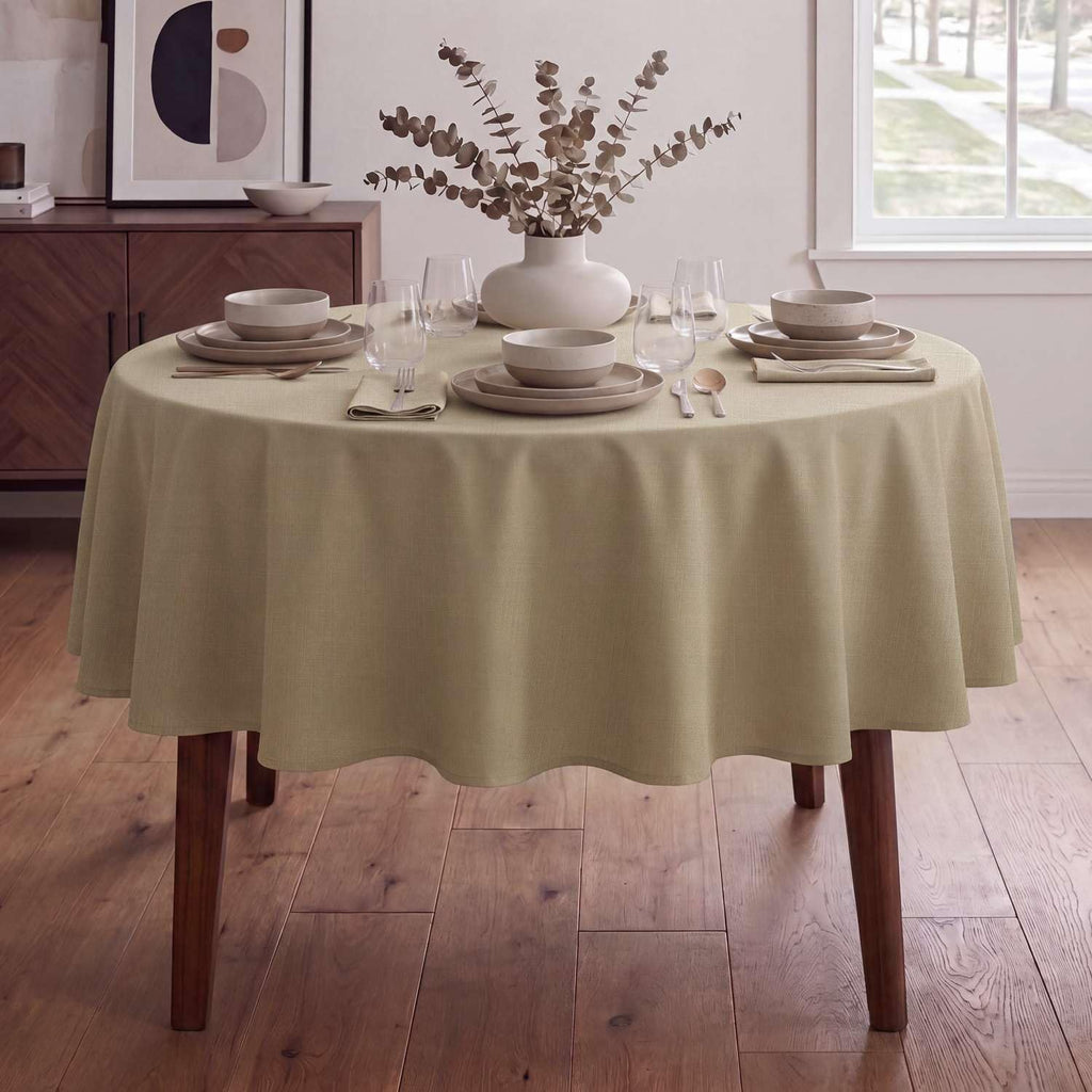 Linen Textured Table Cloths Round 70 Inch Premium Solid Tablecloth Spill-Proof Waterproof Table Cover for Dining