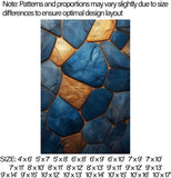 Marble Tiles Rug, Stone Tile Area Rug, Blue and Gold Geometry Marble Rugs