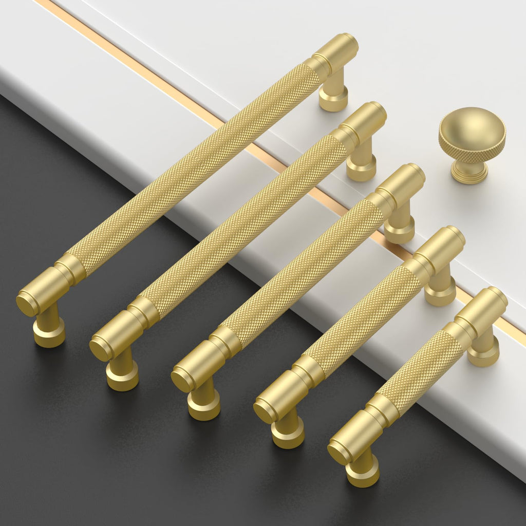 10 Pack 7.5 Inch(192mm) Brushed Gold Cabinet Pulls Knurled Kitchen Cabinet Handles, Cabinet Pulls Kitchen Cabinet