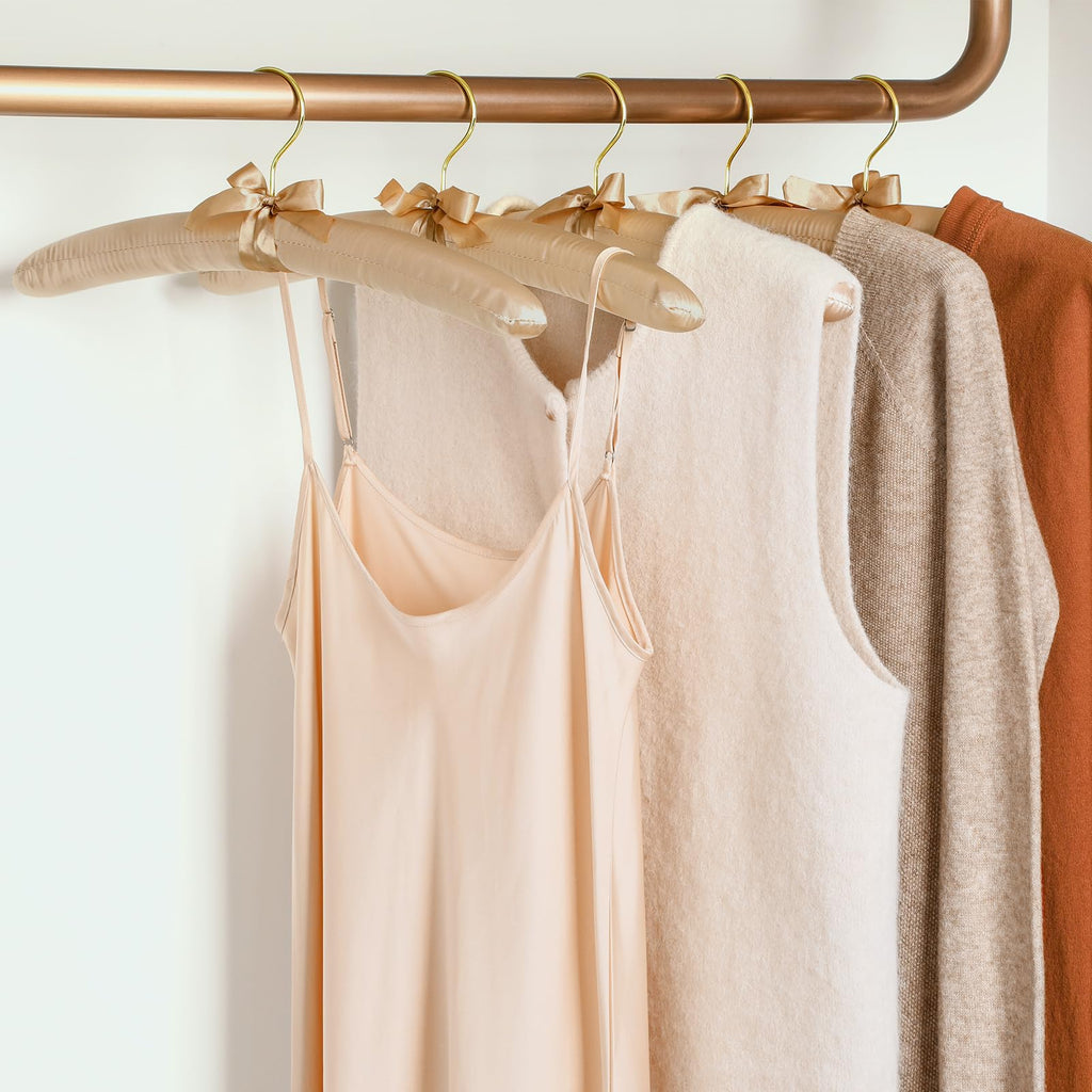 Padded Hangers for Women Clothing, 10-Pack Thick Foam Padded Satin Hangers No Shoulder Bump for Sweaters, Coat