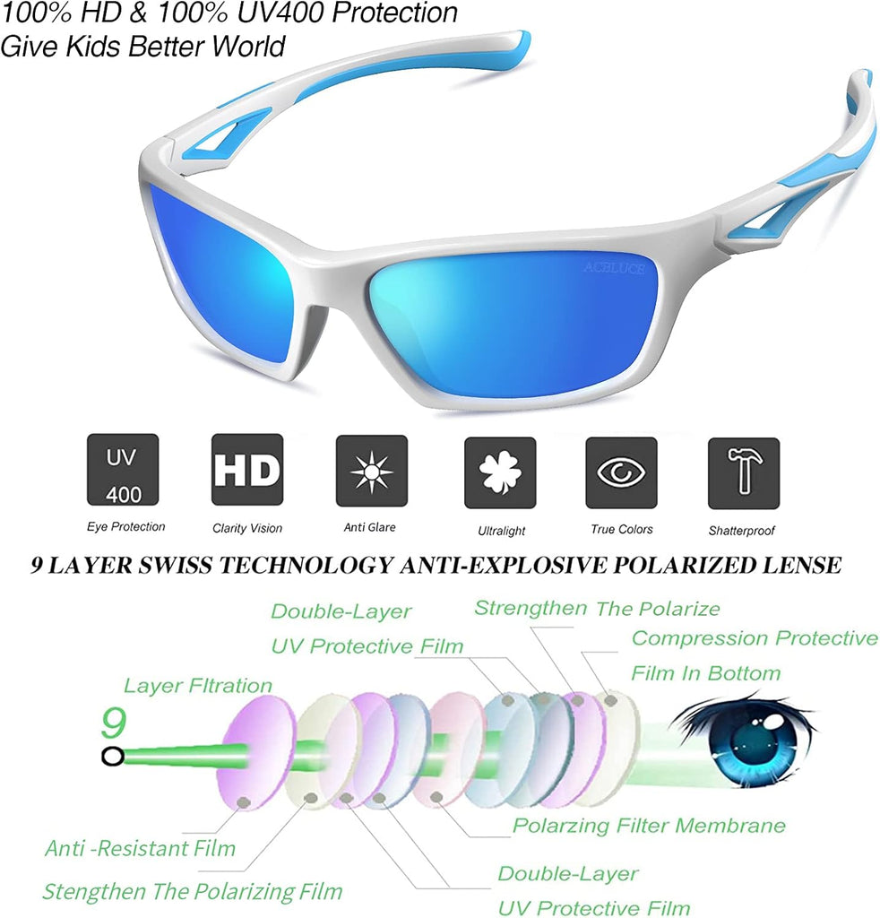 Kids Polarized Sunglasses TPEE Unbreakable Frame for Boys Girls
