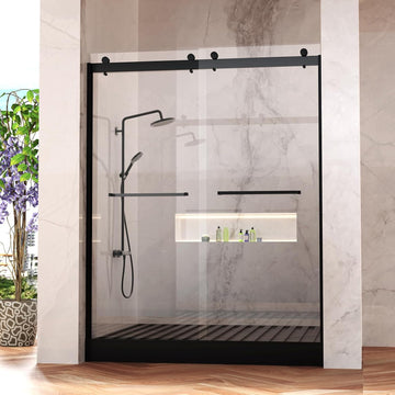 Frameless Shower Door, 5/16" (8mm) Clear Tempered Glass Shower Door, 56-60" W x 74" H, Quiet Soft-Close