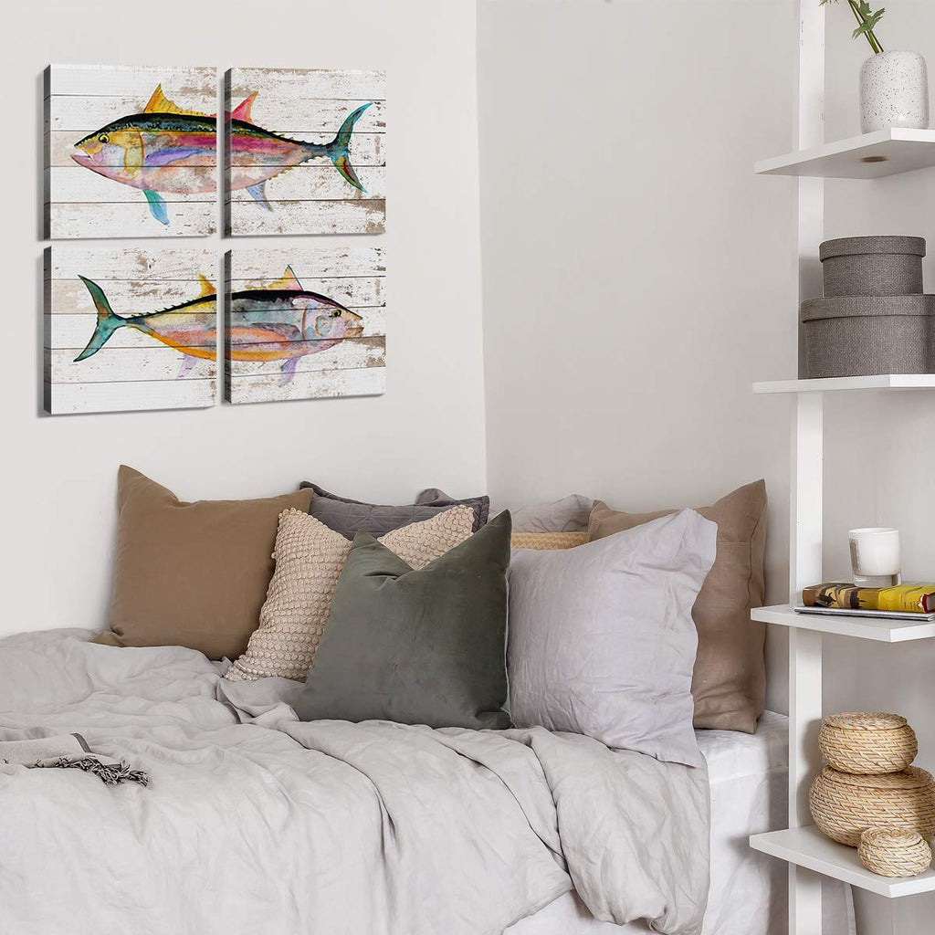 Tuna Fish Wall Decor Ocean Canvas Art Beach Bathroom Coastal Decor Rustic Fish Pictures Kitchen Nautical Sea Animal