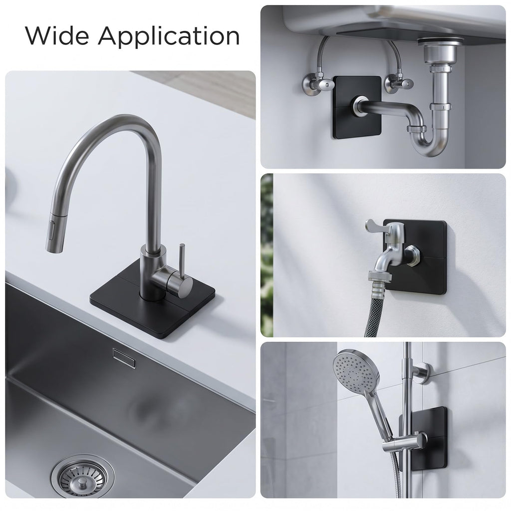 2PCS Black Square Shower Arm Flange, Self-Adhesive Escutcheon Plate for Wall, 3.39in Large Plumbing Cover Plate
