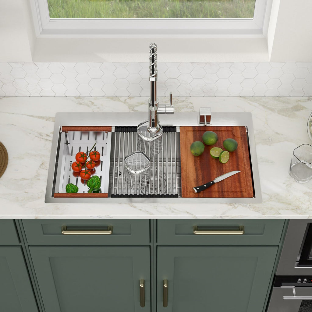 33x19 Drop Sink 33 Inch Stainless Steel Workstation Sinks 16 Gauge Topmount Ledge Single Bowl Overmount