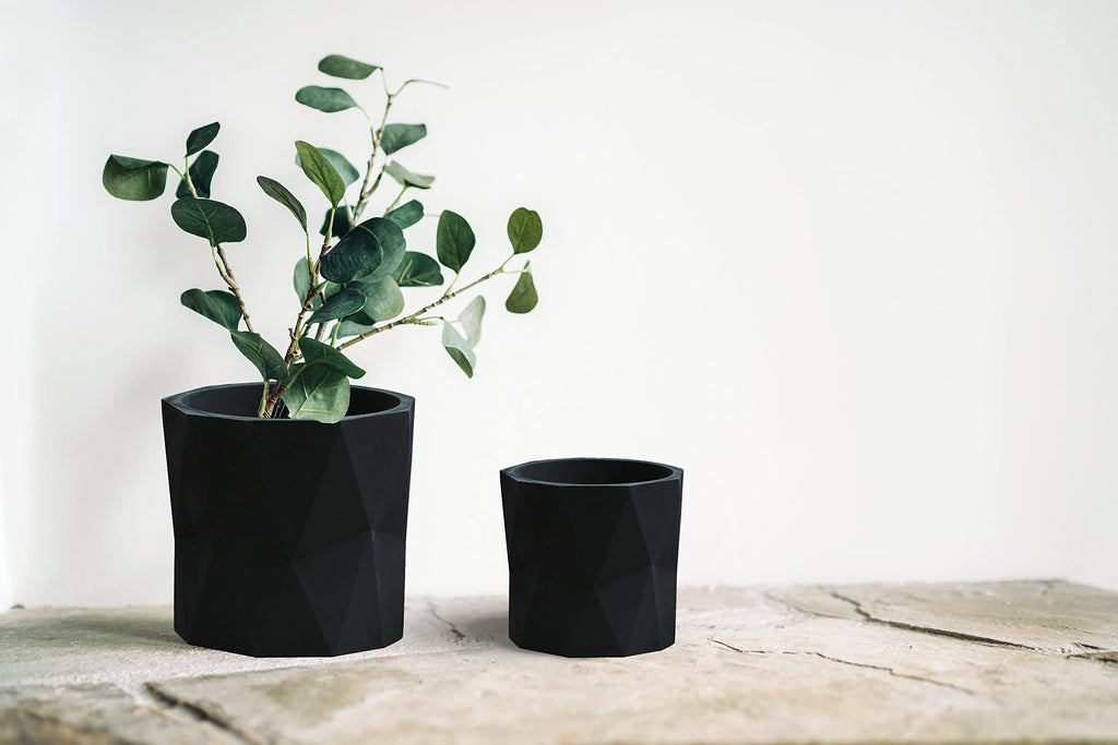 Designer Geometric Ceramic Black Plant Pot Succulent Pots Cactus Planters Set 2 Indoor Outdoor Small Flower Pot Set