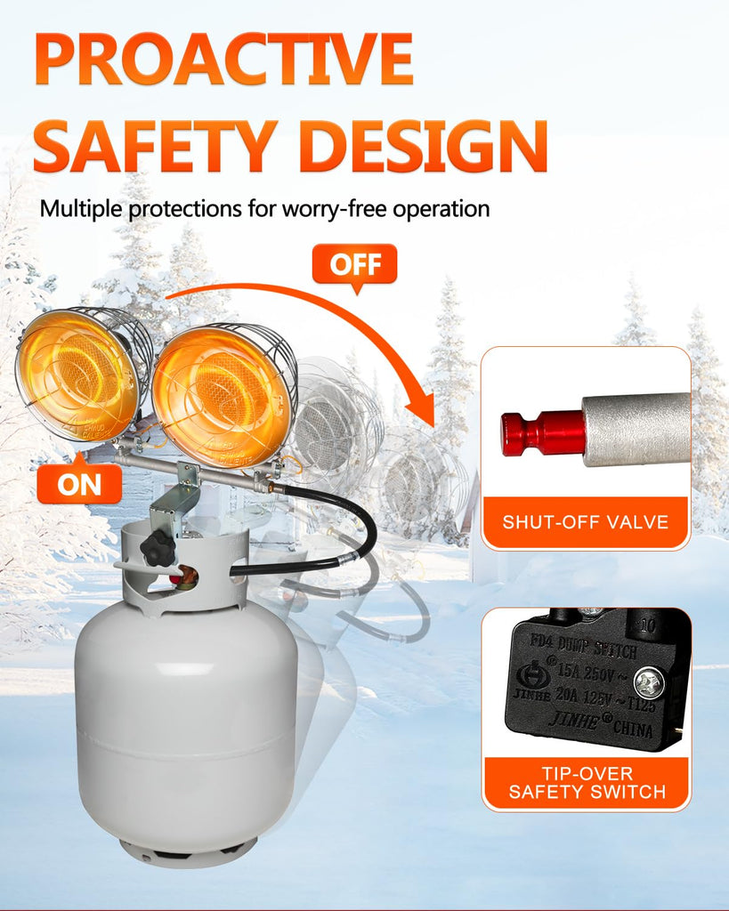 Double Tank Top Propane Outdoor Heater, 30, 000 BTU Propane Radiant Heater with 3 Heating Modes, Shut-off Valve and