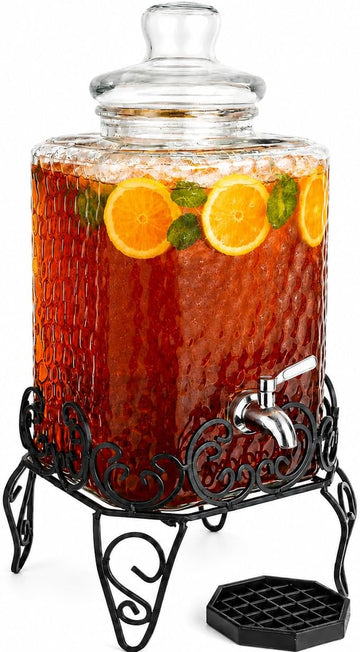 2.5 Gallon with Stand & Stainless Steel Spigot - Large Mason Jar Drink Dispenser for Sun Tea, Kombucha, Iced Tea