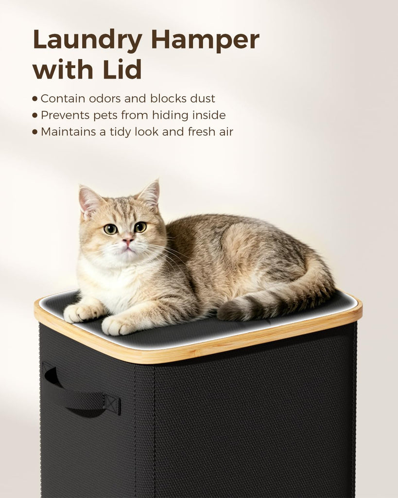 100L Laundry Hamper with Lid, Large Clothes Hamper, Black