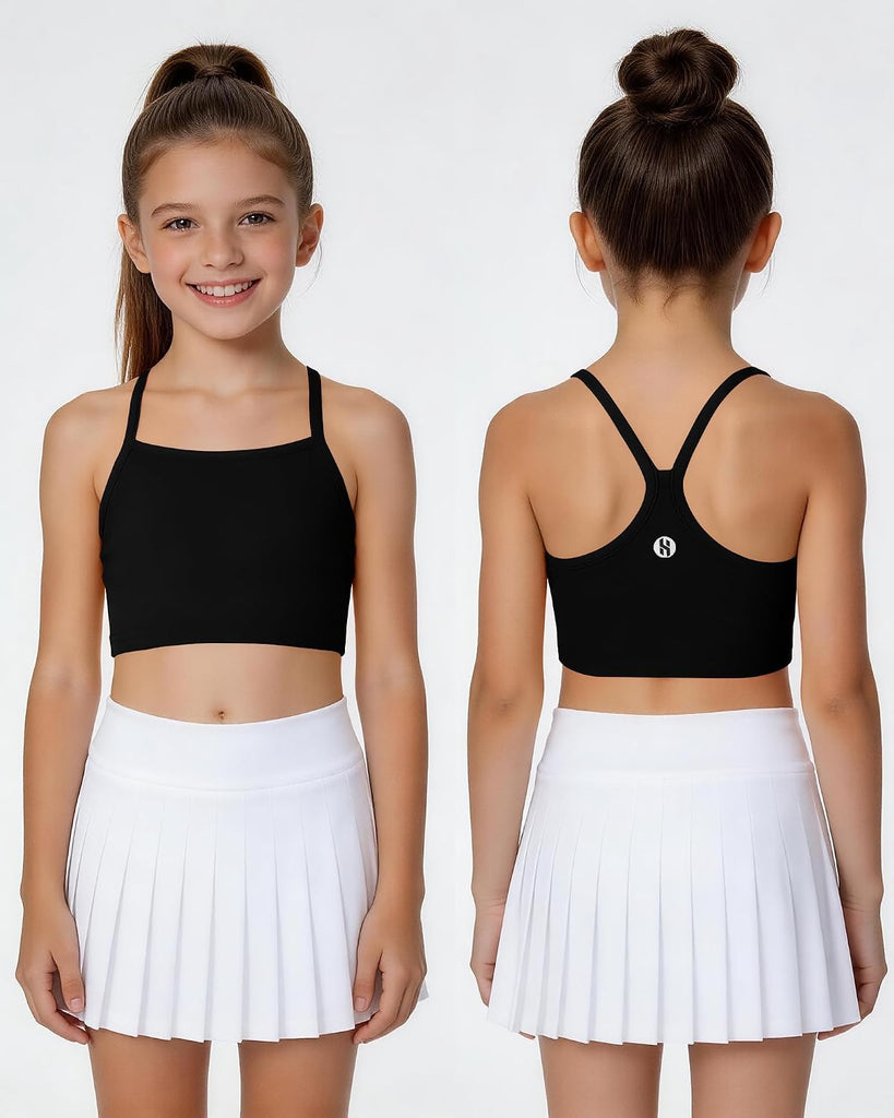 Girls Sports Bra Spaghetti Strap Y Back Training Bras Scoop Neck Racerback Athletic Casual Crop Top