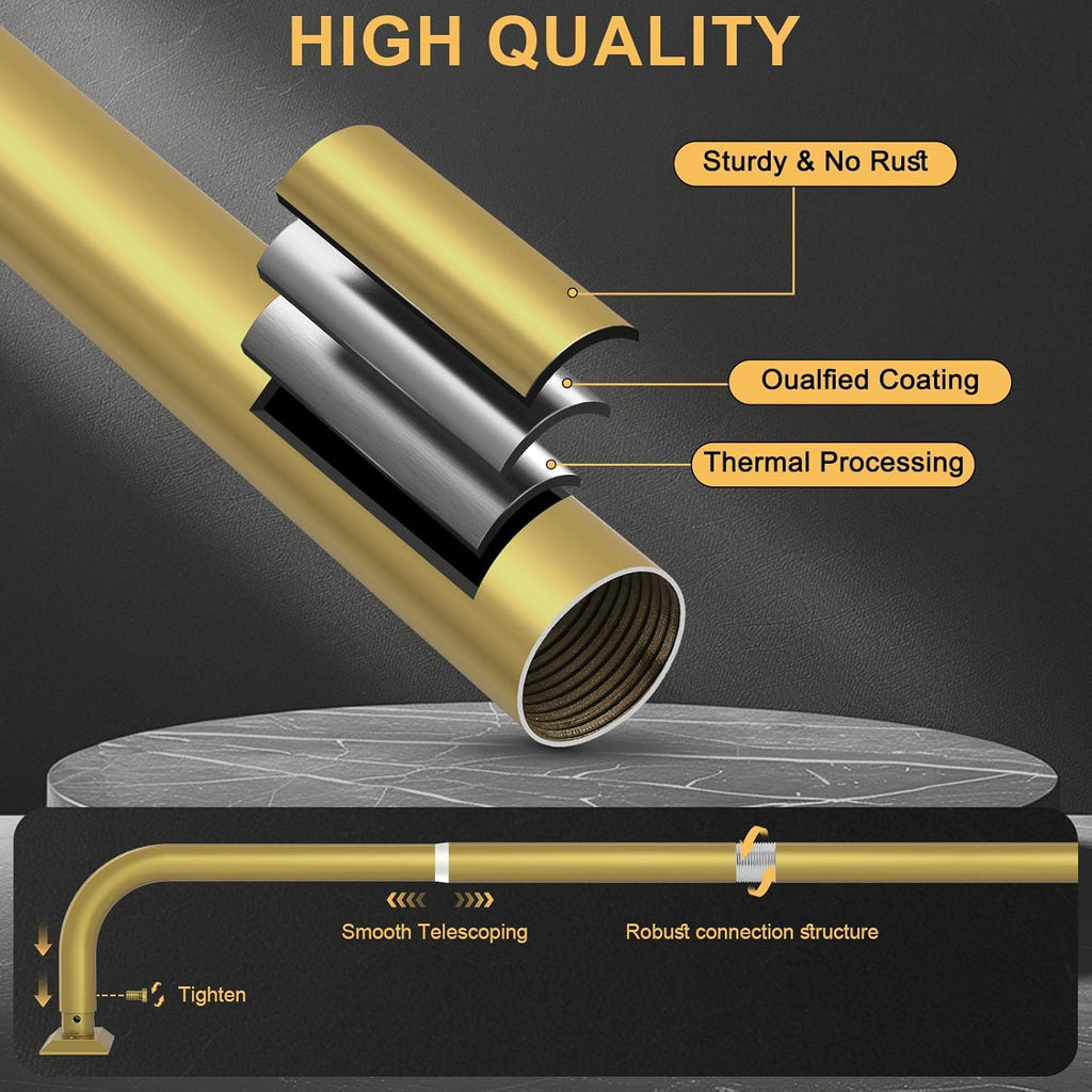 Gold Curtain Rods, Heavy Duty Wrap Around Curtain Rod for Windows 48 to 84 Inch, Adjustable Decorative Blackout