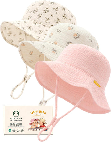 Baby Sun Hat Muslin Cotton Toddler Bucket Hat for Girls Boys Wide Brim UPF 50+ Summer Beach Hats